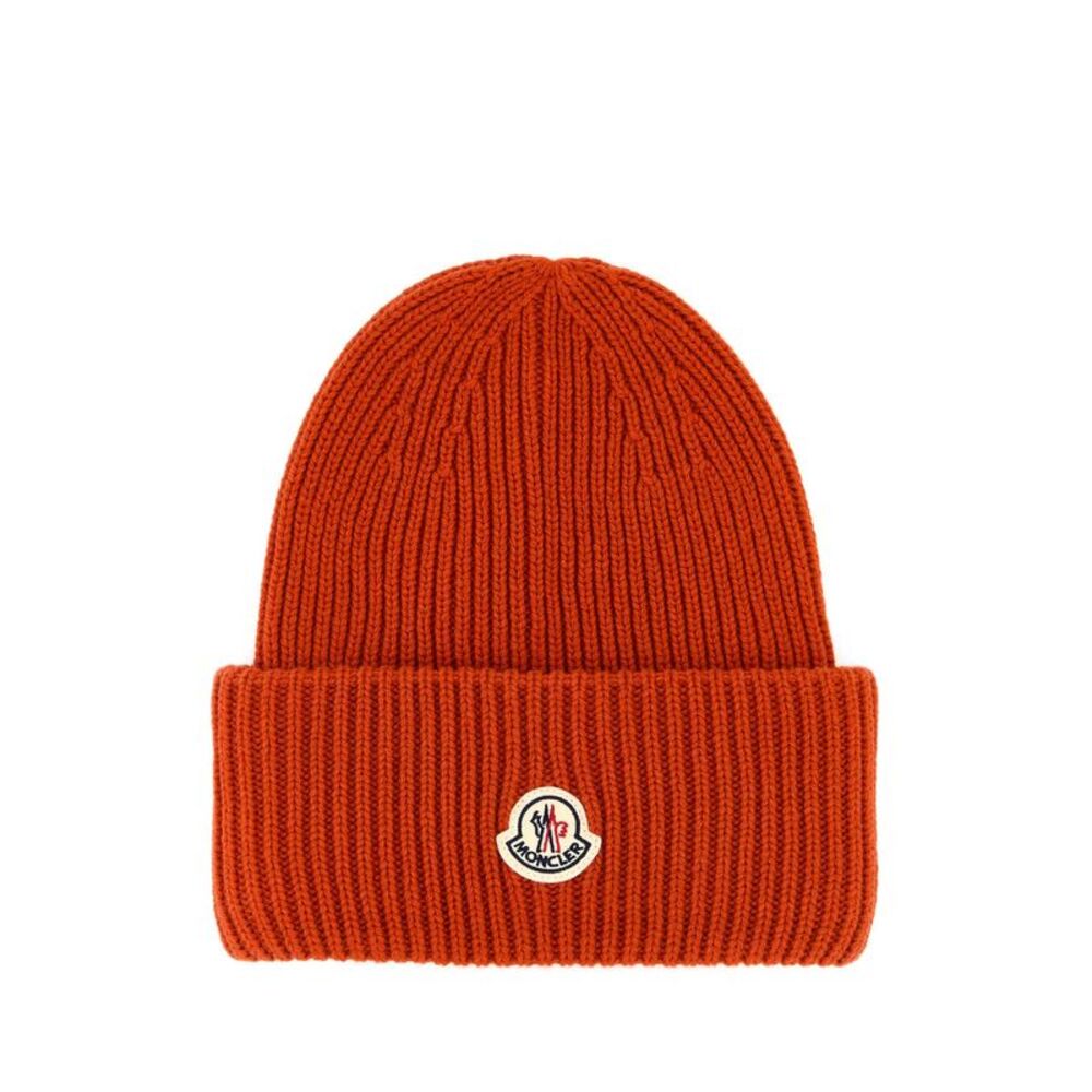 Moncler Men Orange Wool Blend Beanie Hat